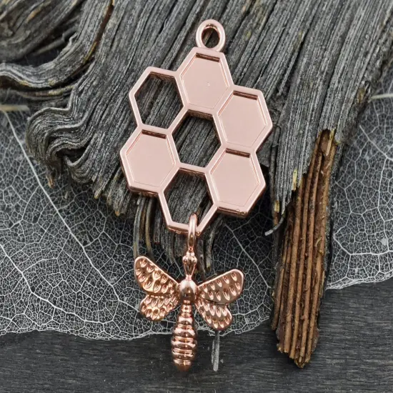 *5* 46x24mm Rose Gold Bee Honeycomb Charms {2}