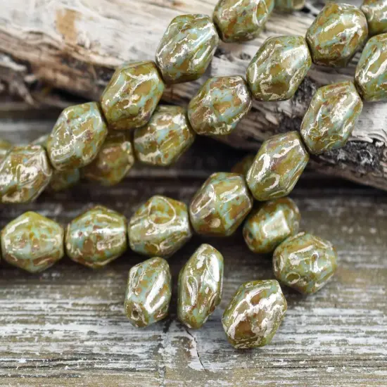 *15* 10x8mm Opaque Green Turquoise Travertine Bicone Beads {1}