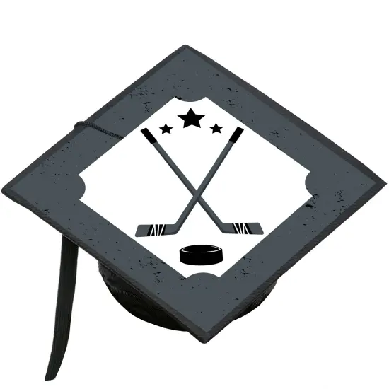Big Dot of Happiness Grad Hockey - Graduation Cap Decorations Kit - Grad Cap Cover {1}