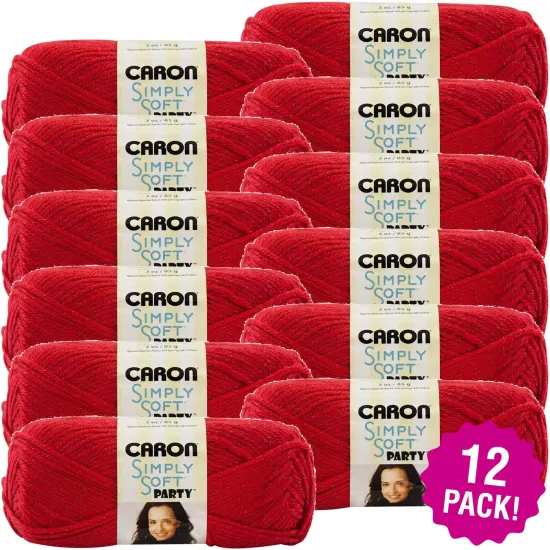 Multipack of 12 - Caron Simply Soft Party Yarn-Rich Red Sparkle {1}
