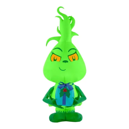 5' Gemmy Airblown Inflatable Christmas Dr. Seuss' Grinch as Child holding Present 113027 {1}