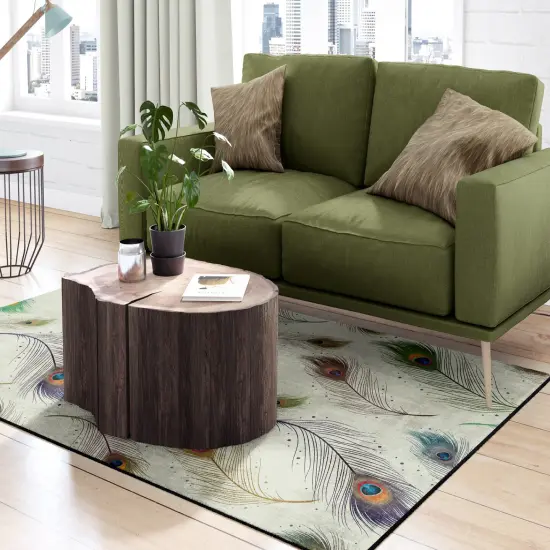 Deerlux Modern Animal Print Living Room Area Rug with Nonslip Backing, Peacock Pattern, 8 x 10 Ft Large {3}