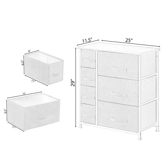 Sand Beige Bins and White Frame Storage Night Chest and Storage Chest Gray 5 Drawer {6}