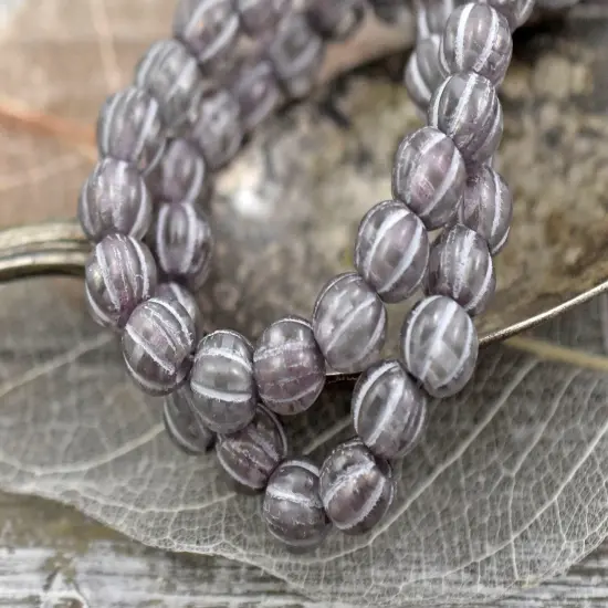*20* 8mm Silver Washed Thistle Large Hole Melon Beads {1}