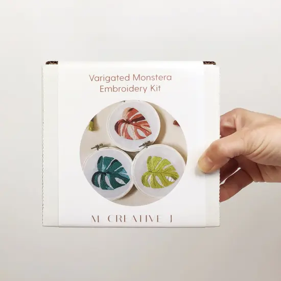 MCreativeJ Variegated Monstera- DIY Beginner Hand Embroidery Kit Coral {1}
