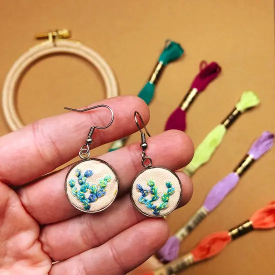 MCreativeJ Embroidered Mushroom, Flower, Cactus Earrings - Beginner DIY Craft Kit {6}