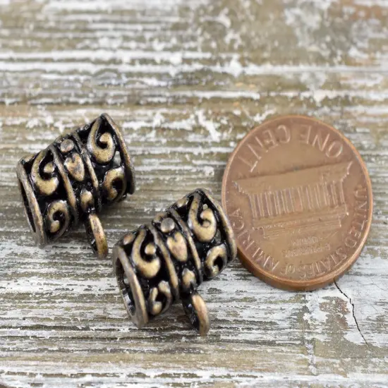 *10* 12x8mm Ant Brass Filigree Dangle Bead Tubes {3}