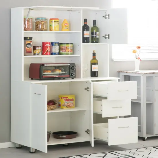 Kitchen Pantry Storage Cabinet with Doors and Shelves, White {3}