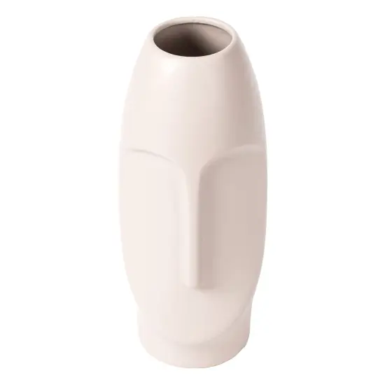 9.5" H Decorative Ceramic Abstract Face Modern Statue Sculpture Flower Centerpiece Vase Bone White {6}