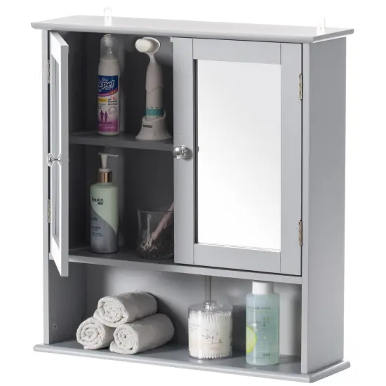 Mirror Wall Mounted Cabinet For the Bathroom and Vanity with Adjustable Shelves Gray {1}
