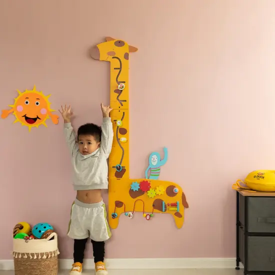 Wooden Giraffe Sensory Wall Game, Activity Toy Growth Chart for Playroom, Nursery, Preschool, and Doctors' Office {2}