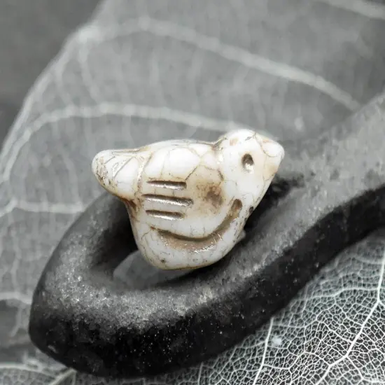 *6* 11x22mm Metallic Beige Washed MatteOpaque Winter White Bird Beads {5}