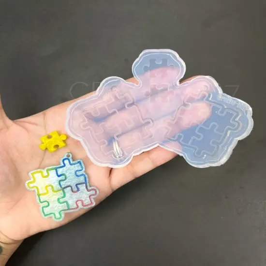 Puzzle Dangle Earring Silicone Mold (C13) {3}