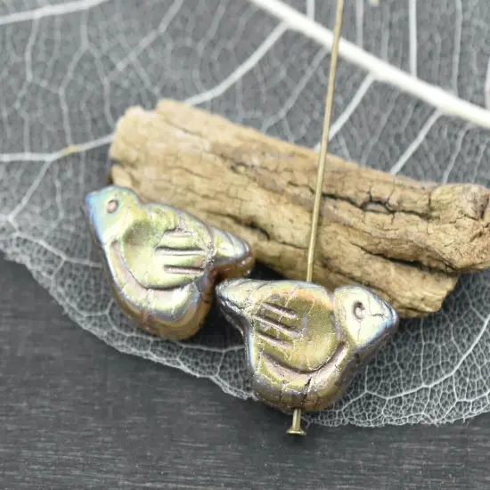 *6* 11x22mm Gold Washed Matte Crystal AB Bird Beads {6}