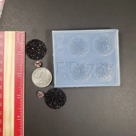 Circle Druzy 25mm Silicone Mold with Bonus 8mm Druzys two Pairs(B5) {3}