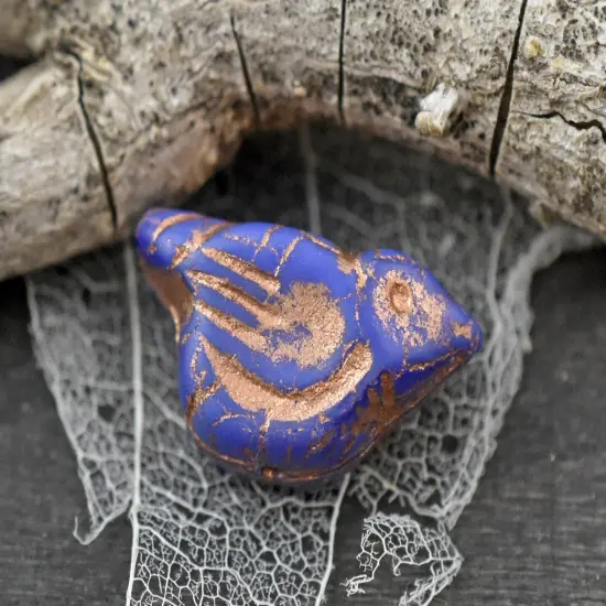 *6* 11x22mm Copper Washed Matte Indigo Bird Beads {2}