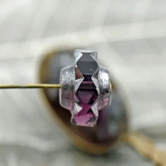 *4* 13x15mm Silver Mercury Washed Amethyst Faceted Crown Beads {3}