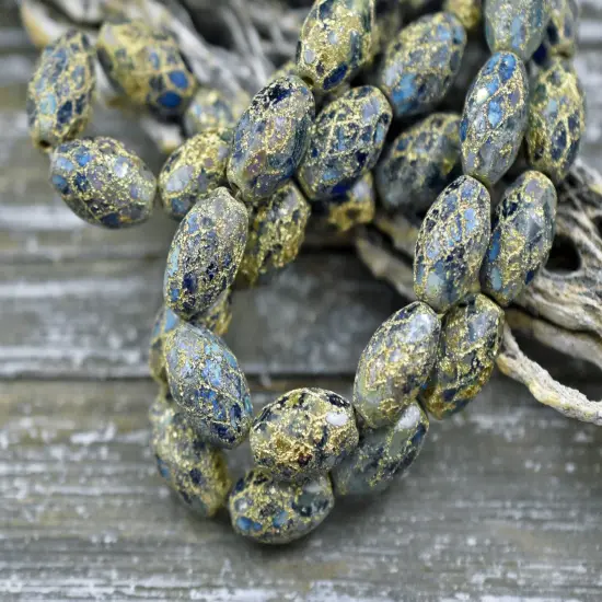 *6* 12x8mm Gold Washed Green Cobalt Fire Polished Faceted Oval Beads {3}