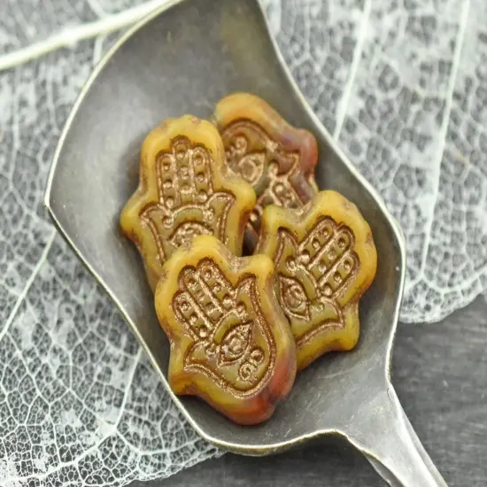 *10* 15x14mm Bronze Patina Washed Matte Varigated Orange Topaz Hamsa Hand Beads {4}