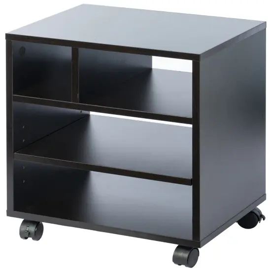Wooden Office Storage Printer Stand with Wheels Black {11}