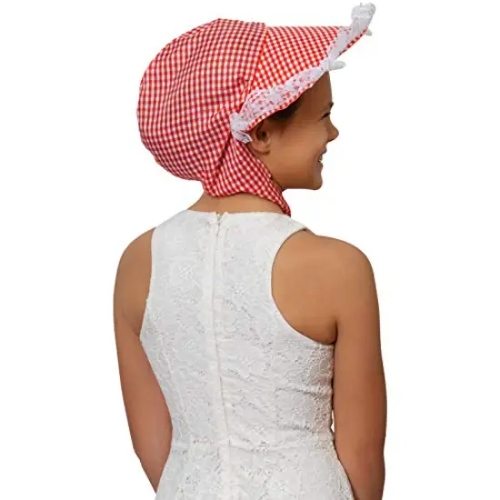 Colonial Pioneer Womens Bonnet - Revolutionary War Red and... Gingham Pilgrim Women Bonnets Sun Hats Dress Up Costume Accessories {2}