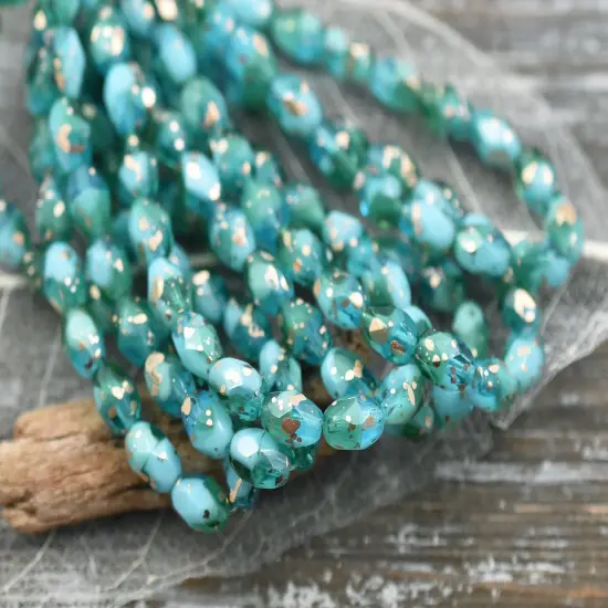 *20* 5x7mm Gold Splattered Mixed Blue & Green Opal Fire Polished Faceted Oval Beads {1}