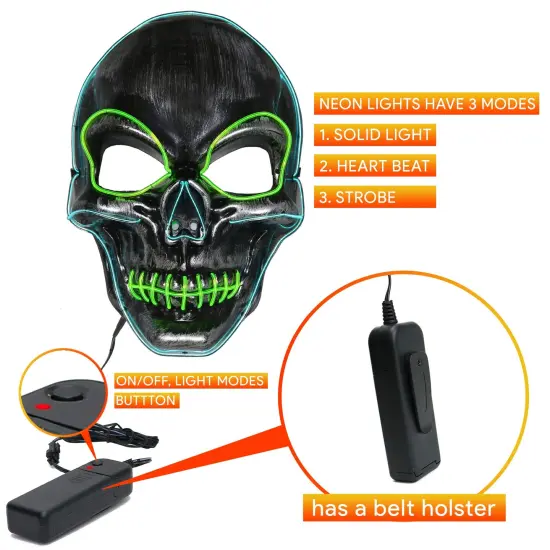 Light Up Costume Mask - Scary Glowing Face Mask with Lights for Masquerade Party and Festival Costumes {4}