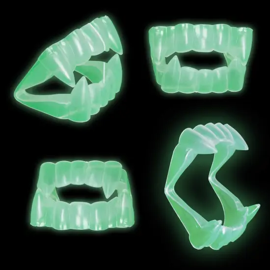 Glowing Clear Vampire Fangs - Glow in The Dark Transparent Dracula Teeth - 12 Pack {4}