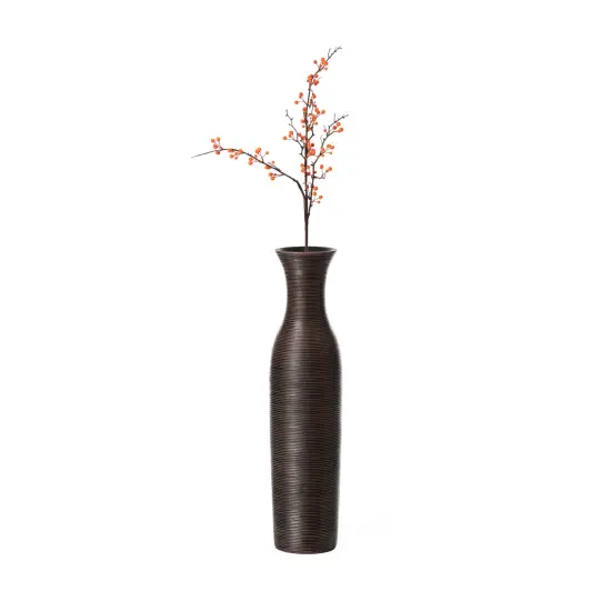Tall Decorative Modern Ribbed Trumpet Design Brown Floor Vase - Contemporary Home Decor, Stylish Accent Piece for Living Room, Dining Room, or Entryway - Statement Vase for Flowers and Greenery {5}