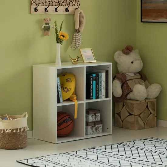 Modern Wooden Toy Storage Bookshelf 4 Cube Organizer Square Bookcase White {10}