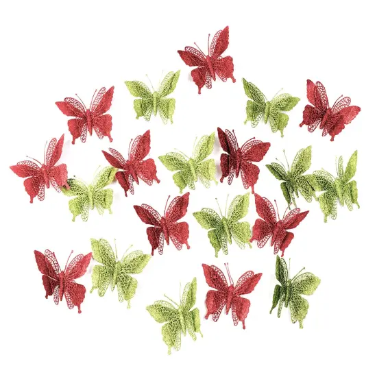 Butterfly Ornament Clips, Shatterproof Christmas Tree Ornaments Green And Red, Butterfly Decoration For Home, Party, Wedding, Or Holiday Dcor (Red, Green) {2}