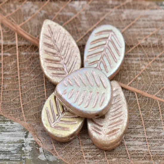 *15* 16x12mm Pink AB Washed Metallic Champagne Top Drilled Dogwood Leaf Beads {6}