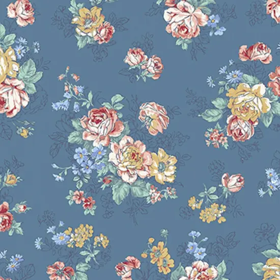 Dk Blue Blooming Rose Sm Bouquet Cotton Fabric by Quilt Gate {2}