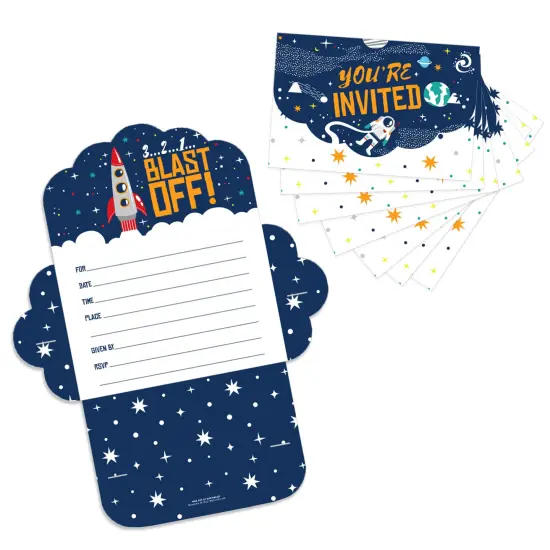 Big Dot of Happiness Blast Off to Outer Space - Fill-In Cards - Rocket Ship Baby Shower or Birthday Party Fold and Send Invitations - Set of 8 {1}