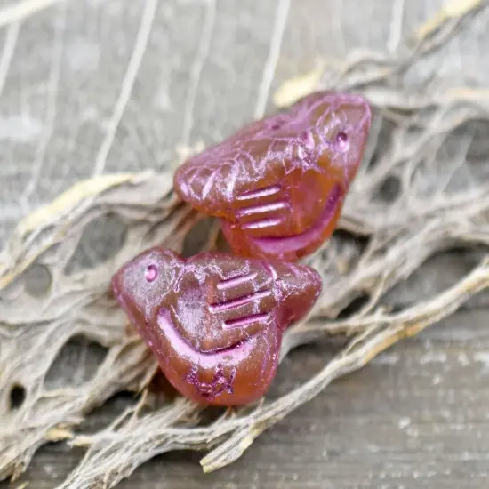 *6* 11x22mm Metallic Pink Washed Topaz Bird Beads {4}
