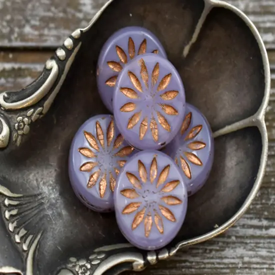 *15* 12mm Bronze Washed Lilac OpalineAster Flower Coin Beads {6}