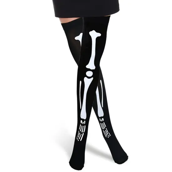 Skeleton Thigh High Socks - Goth Costume Bone Over The Knee High Sock Anatomical Skeletal Spooky Tight Stockings - 1 Pair {2}