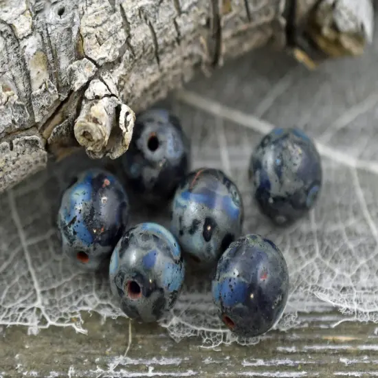 *25* 8mm Sapphire Picasso Round Druk Beads {2}