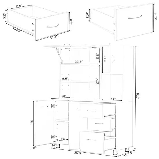 Kitchen Pantry Storage Cabinet with Doors and Shelves, White {6}