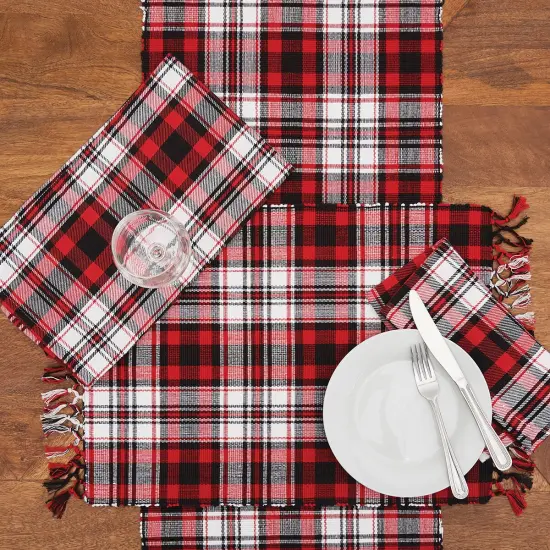 Fireside Classic Red & Black Plaid 100% Cotton Set of 6 Placemats 13" x 19" {3}
