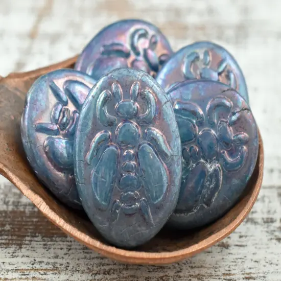 *4* 22x18mm Denim Blue Nebula Bumblebee Oval Beads {3}