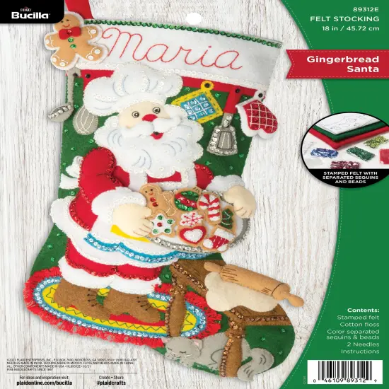 Bucilla Felt Stocking Applique Kit 18" Long-Gingerbread Santa {1}