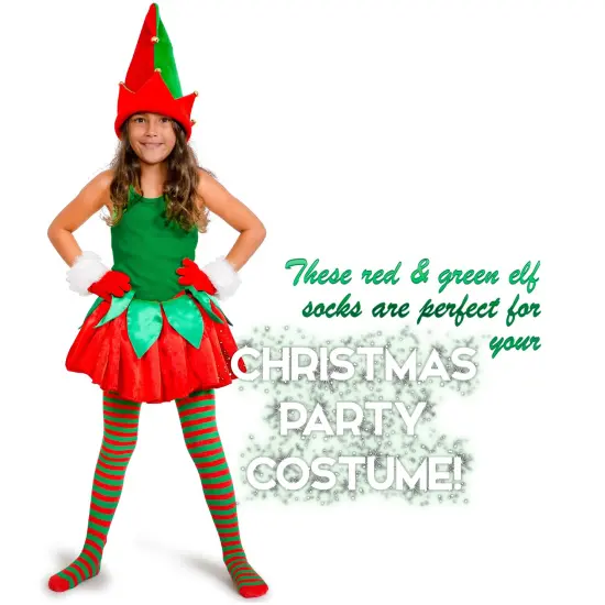 Red and Green Socks - Over The Knee Elf Striped Thigh High Costume Accessories Stockings for Men, Women and Kids {3}