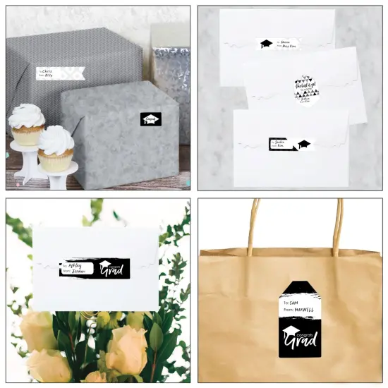 Big Dot of Happiness Black & White Grad Best is Yet to Come Assorted Graduation Party Gift Tag Labels To & From Stickers 12 Sheets 120 Stickers {7}