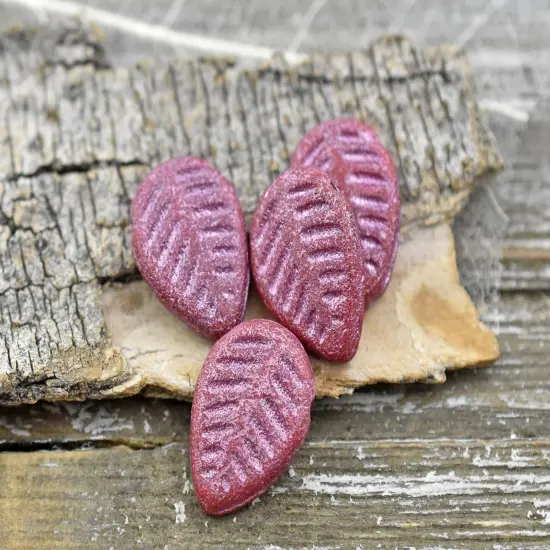 *15* 16x12mm Pink Washed Golden Lustered Red Top Drilled Leaf Beads {5}