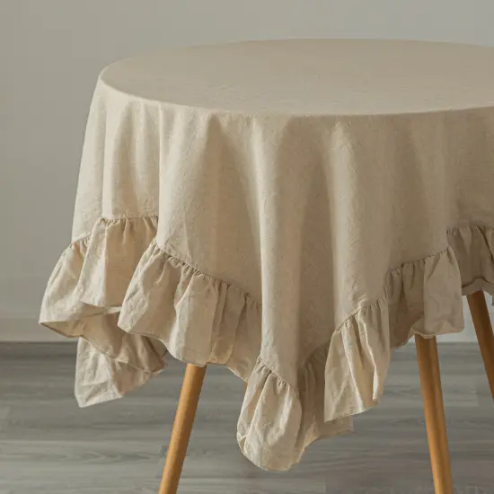Deerlux 100% Pure Linen Washable Tablecloth with Ruffle Trim {1}