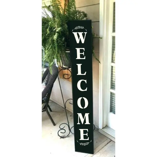 Welcome Laurel Leaves Vertical Porch Stencil {1}