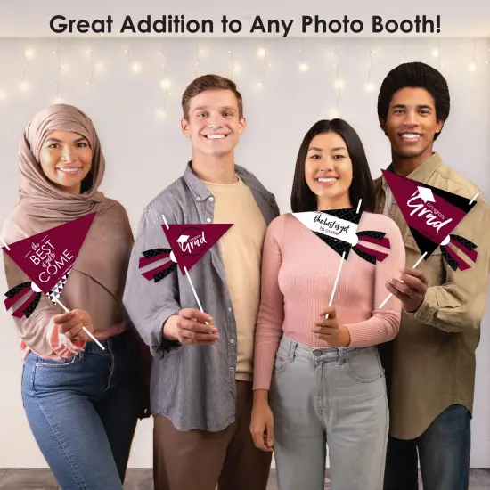 Big Dot of Happiness Maroon Grad - Best is Yet to Come - Triangle Burgundy Graduation Party Photo Props - Pennant Flag Centerpieces - Set of 20 {6}