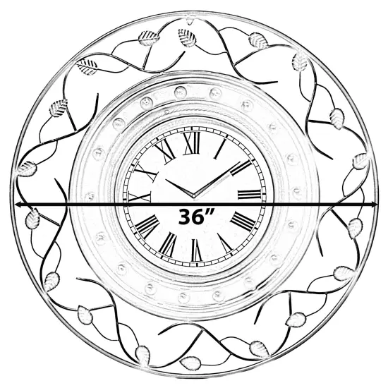 Vintage Roman Numerical 36 in Wall Clock with Elegant Black Metal Leaf Design Frame - for Dining, Living Room, or Kitchen - Antique Style, Large Numbers, Unique Wall Art, Traditional Clock {5}