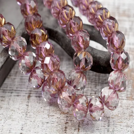 *25* 6x9mm Purple Bronze Washed Crystal Cruller Rondelle Beads {5}